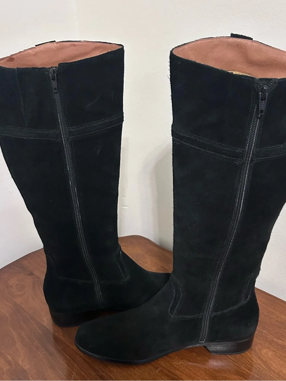 Corso Como Black Suede Tall Leather Riding Zip Flat Boots Women’s Size 8